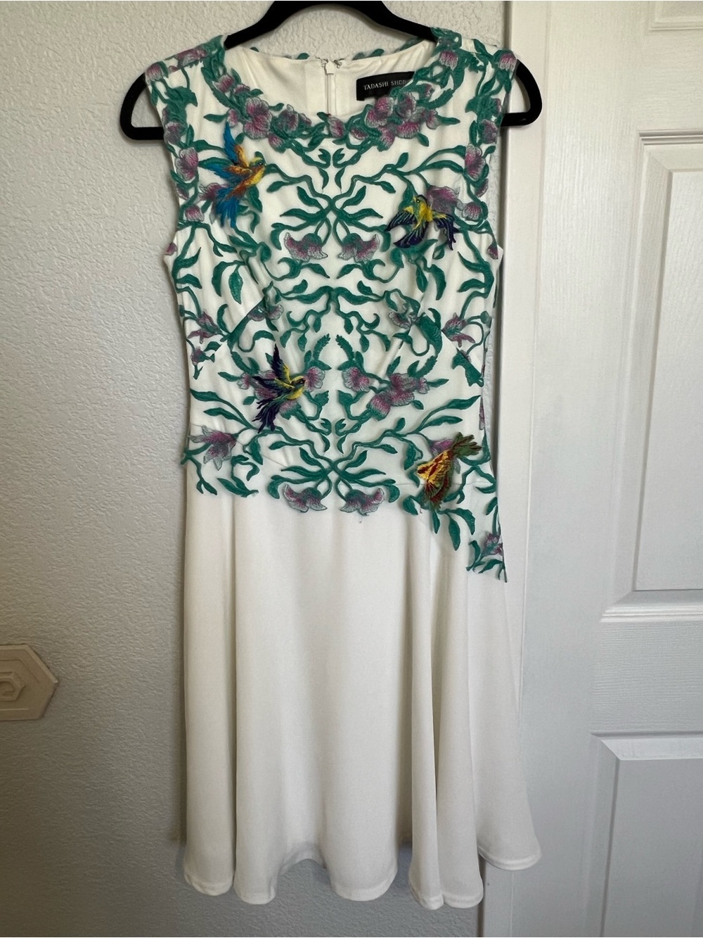 Tadashi Shoji Luna Vine Bird Embroidered Fit & Flare Dress Ivory Floral